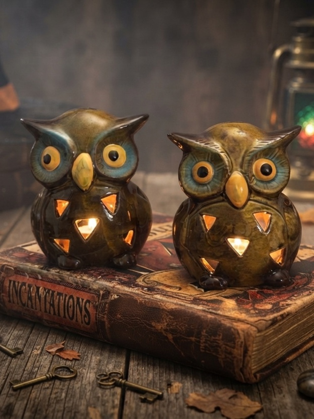 Two Big Eyes Brown Ceramic Owl Candle Holder Votive Tea Light